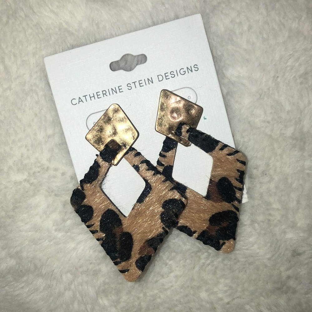 Faux Handmade Leather Leopard Print Earrings